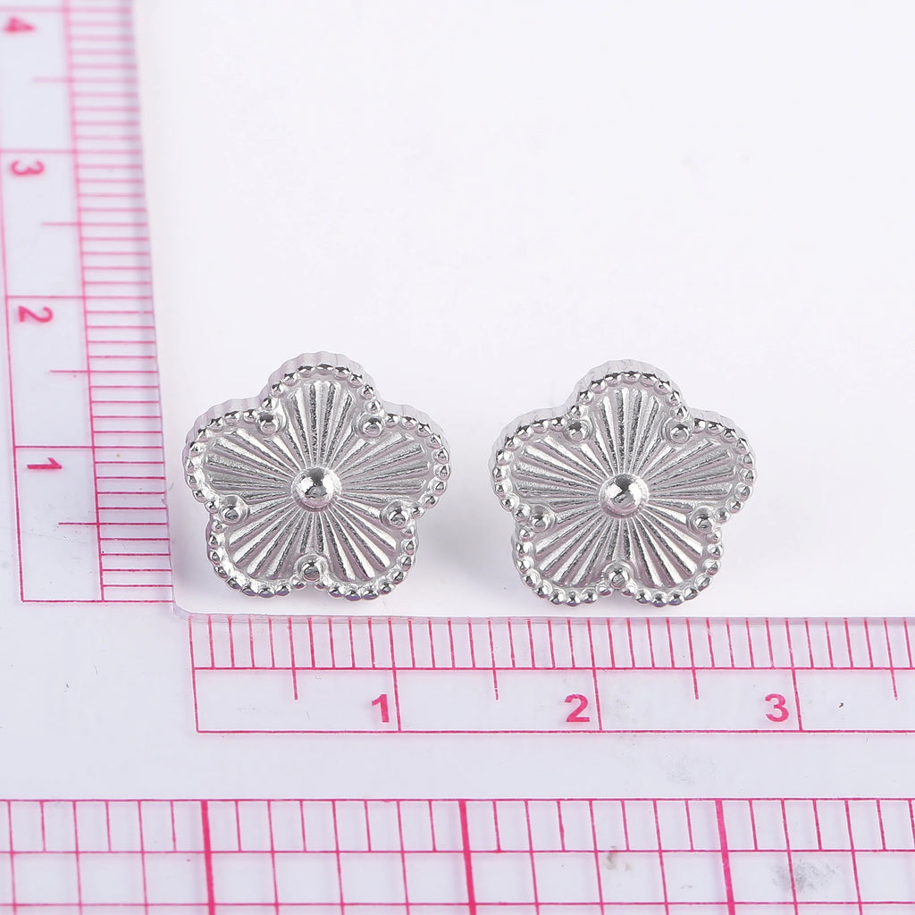 Shining Plum Blossom Plant Five Leaf Plant Single Flower Jewellery Bracelet Necklace Earrings Set Ladies Stainless Steel Clover