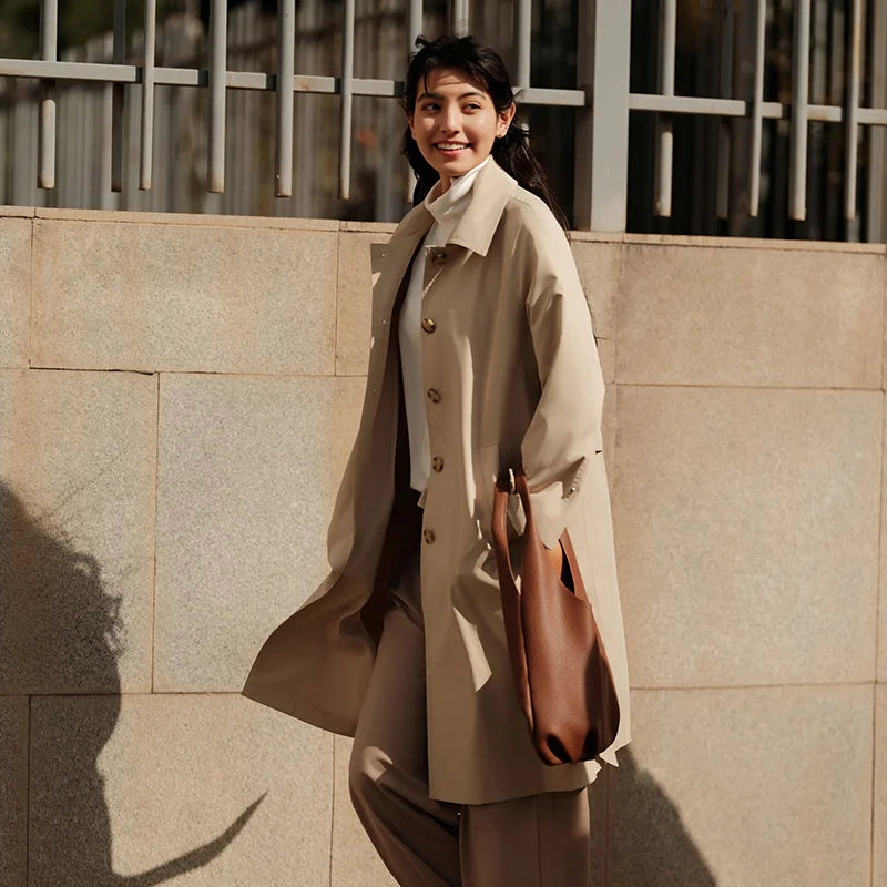 Semir Trench Coat Women Long Waist Raglan Sleeve Lapel 2024 New Spring Loose Triple Protection Literary Khaki Coat