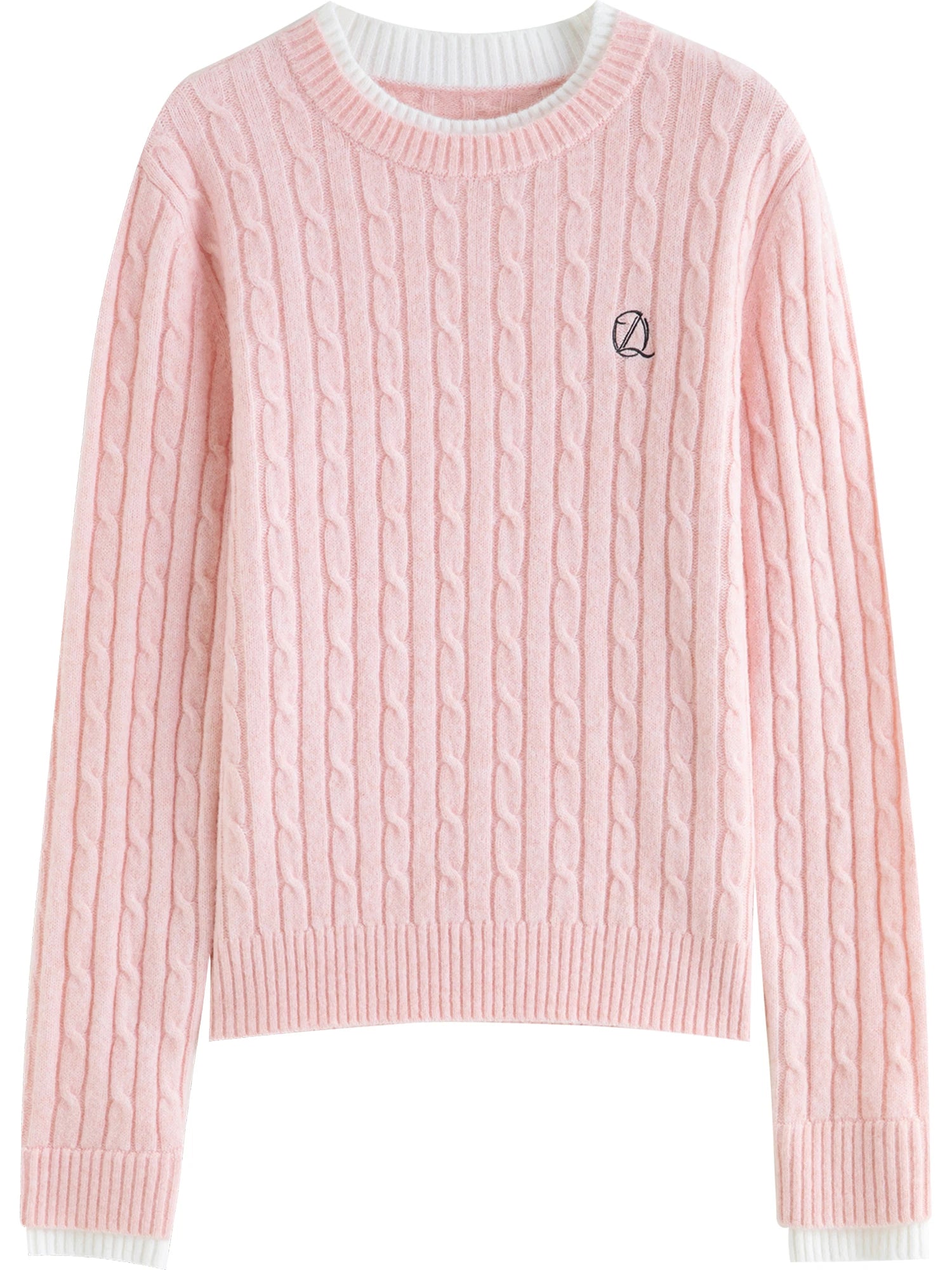 ZIQIAO-Petite Women's Mock Two-Piece Round Neck Jacquard Wool Knit Sweater Korean-Style Pullover Fall 2025 New Arrival Pullovers