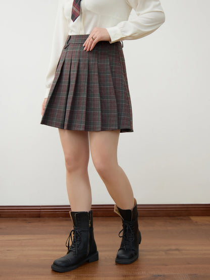 DUSHU Grid High Waisted Pleated Skirt 2024 Winter New Product Classic Versatile Fashion Half Skirt Short Skirt 24DS84242