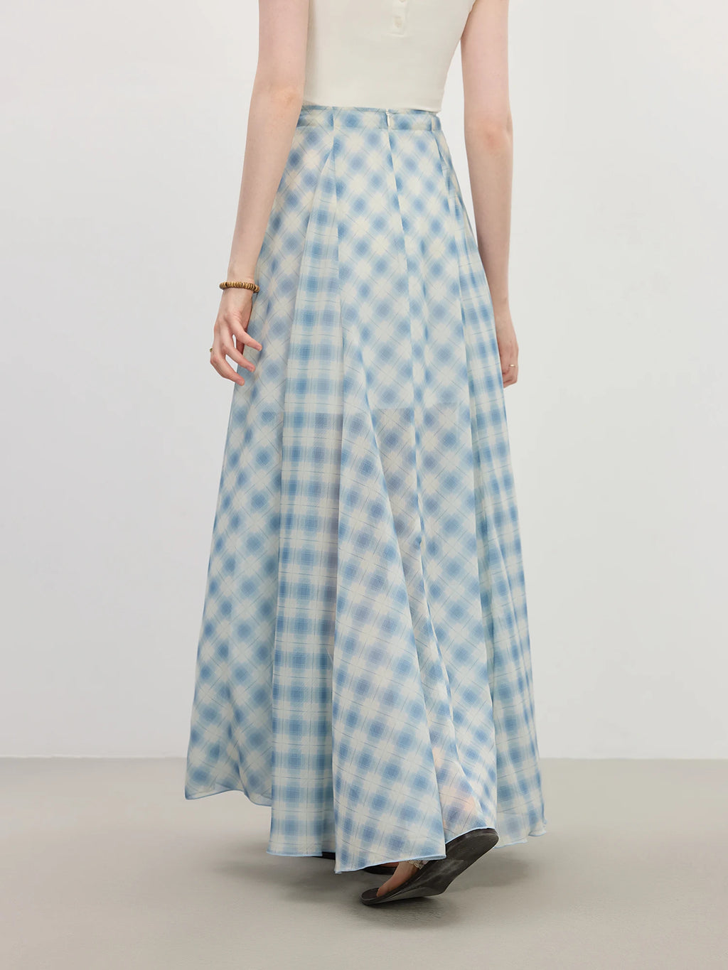FSLE Women's Summer 2025 New Arrival Irregular A-line Hem Plaid Skirt Flowing Relaxed Fit Skirts