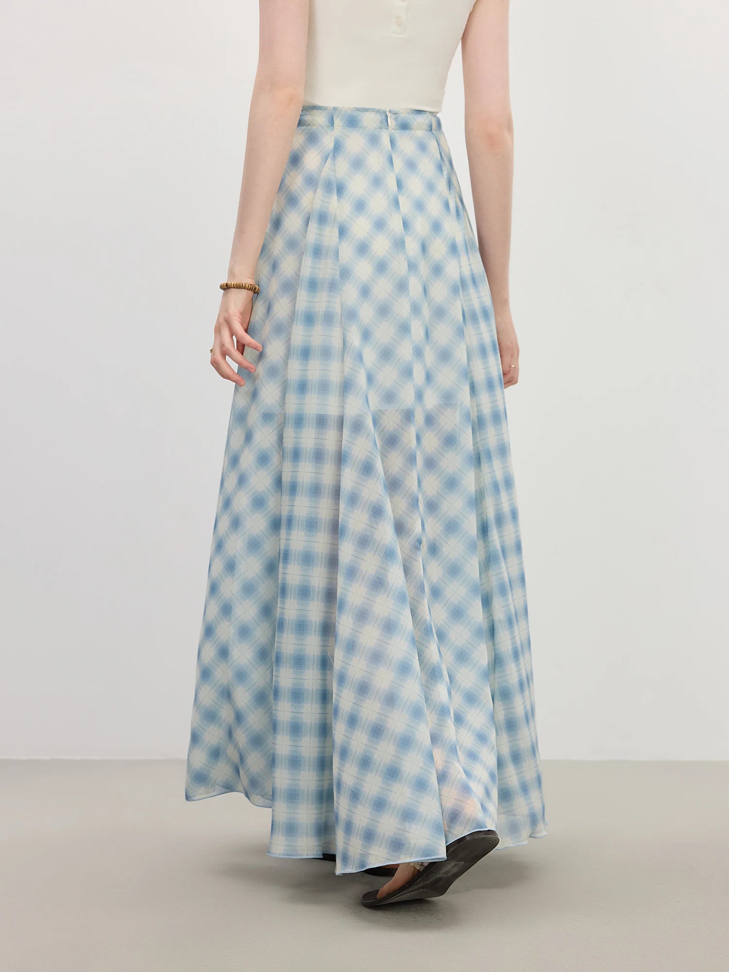 FSLE Women's Summer 2025 New Arrival Irregular A-line Hem Plaid Skirt Flowing Relaxed Fit Skirts