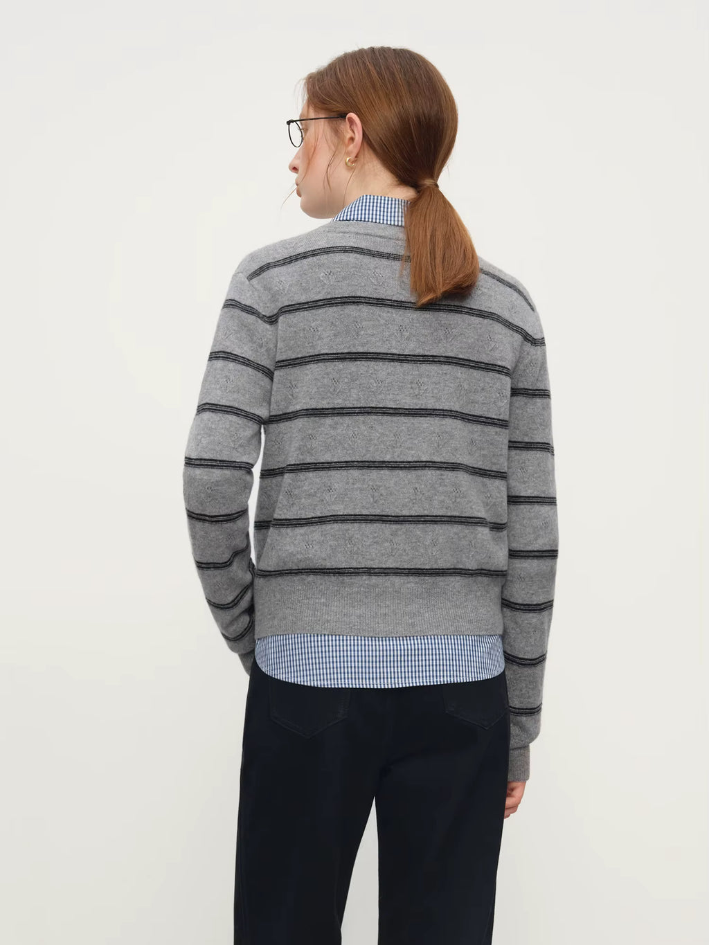 Winter 2025 Women's Jacquard Stripe Knit Sweater - Casual Office Wear Versatile Pullover Top Daily Chic Essentia