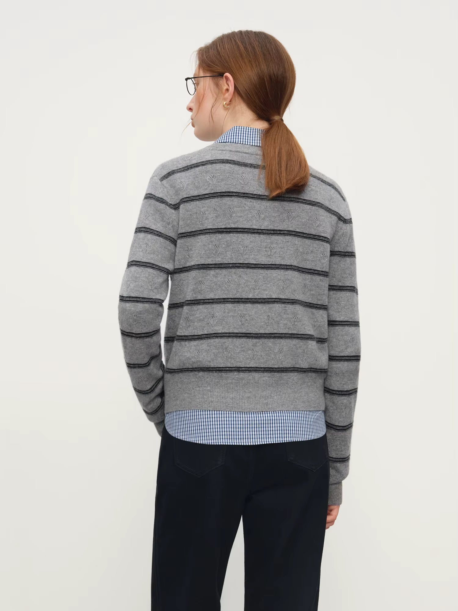 Winter 2025 Women's Jacquard Stripe Knit Sweater - Casual Office Wear Versatile Pullover Top Daily Chic Essentia