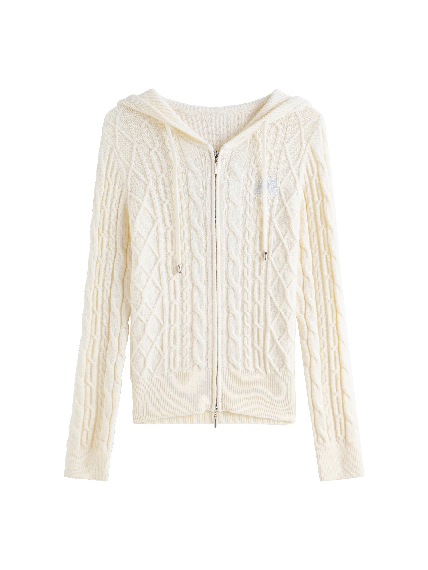 ZIQIAO 8.4% Wool Petite Size Beige Knit Cardigan Casual Coat For Women New 2024 AW Hooded White Warm Cozy Sweater Top 24ZQ94087