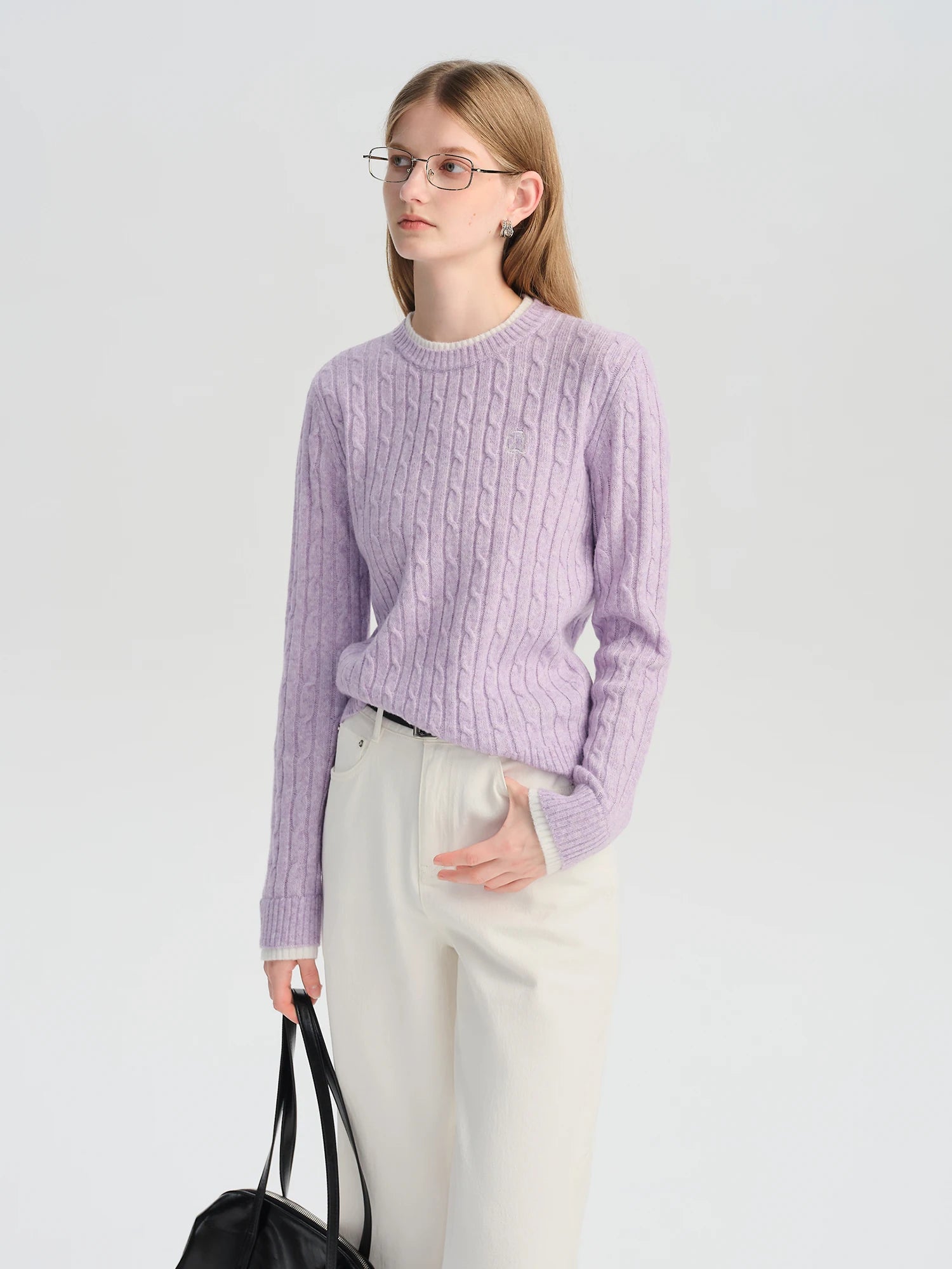 ZIQIAO-Petite Women's Mock Two-Piece Round Neck Jacquard Wool Knit Sweater Korean-Style Pullover Fall 2025 New Arrival Pullovers