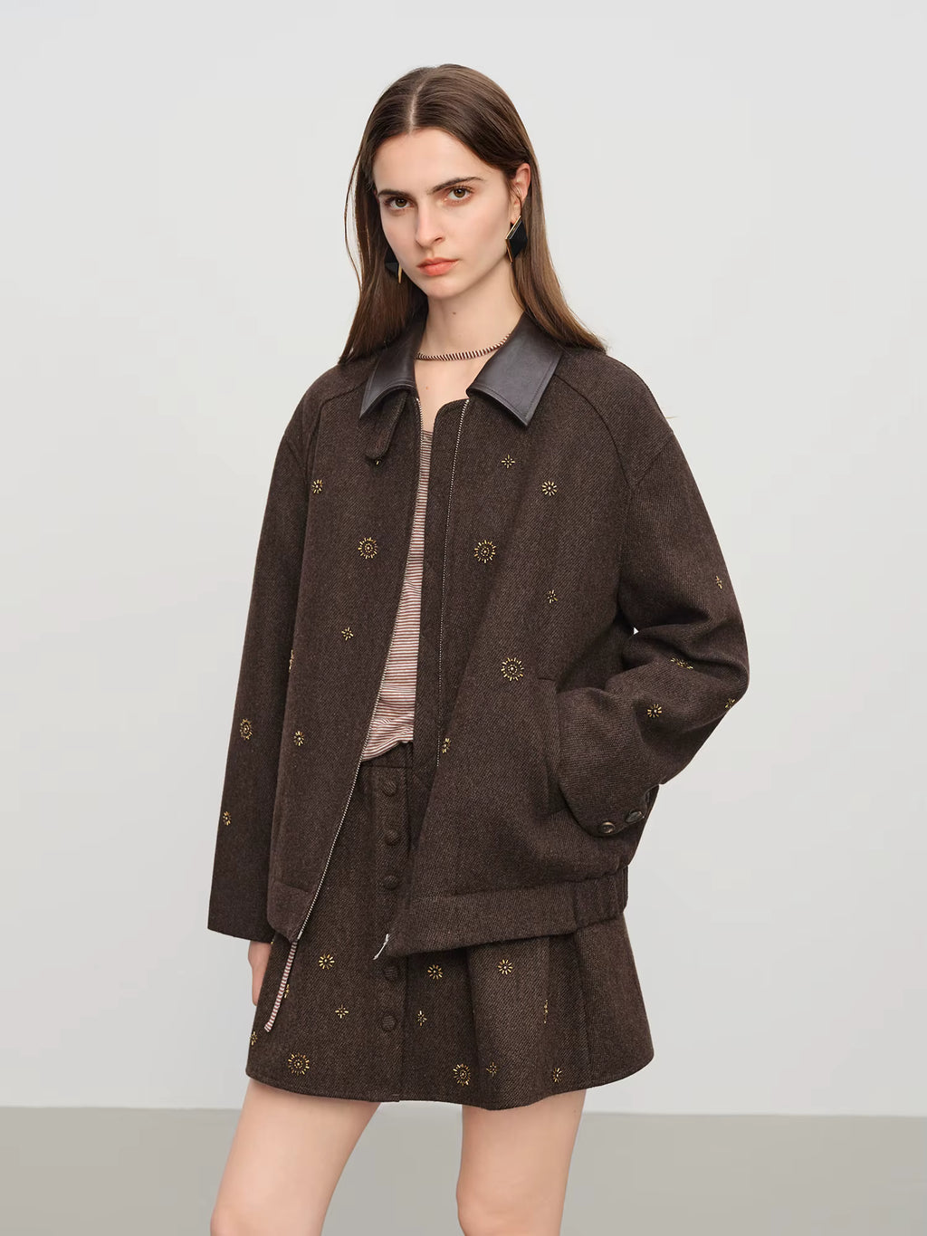 【Premium Series】Wool Embroidery Patchwork Tweed Coat Women 2025 Winter New Jacket Turn Down Collar