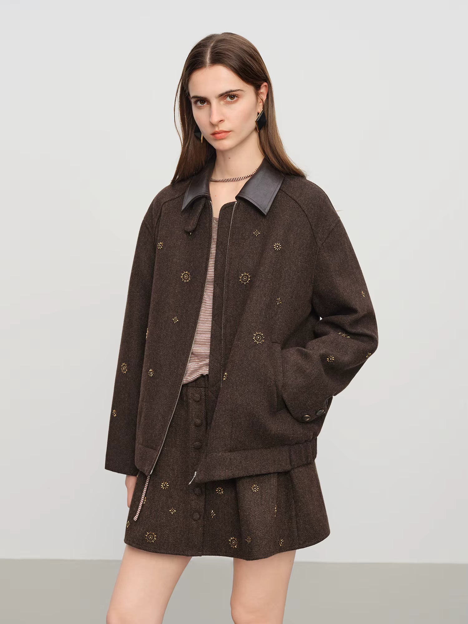 【Premium Series】Wool Embroidery Patchwork Tweed Coat Women 2025 Winter New Jacket Turn Down Collar