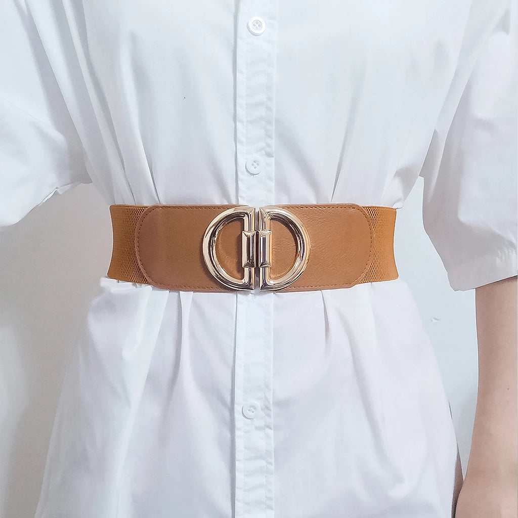 Women's Fashionable Elastic Wide Variety Of Belt Designer Luxury Brand Golden Buckle Waist Dress Coat Sweater Decorative Waistba