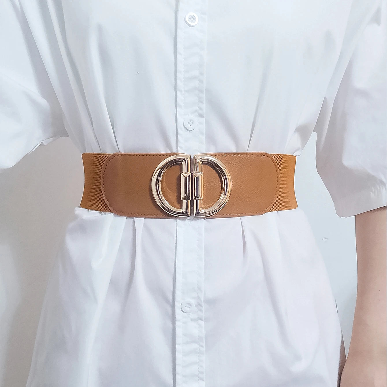Women's Fashionable Elastic Wide Variety Of Belt Designer Luxury Brand Golden Buckle Waist Dress Coat Sweater Decorative Waistba
