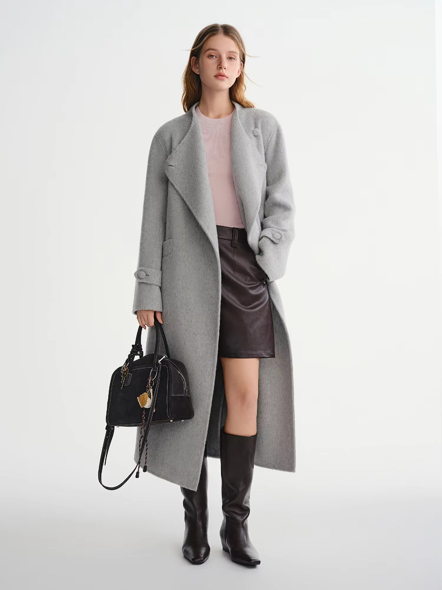 Winter 2025 Women's One Button Wool Blend Coat - Minimalist Korean Inspired Double Faced Texture for Casual Elegance