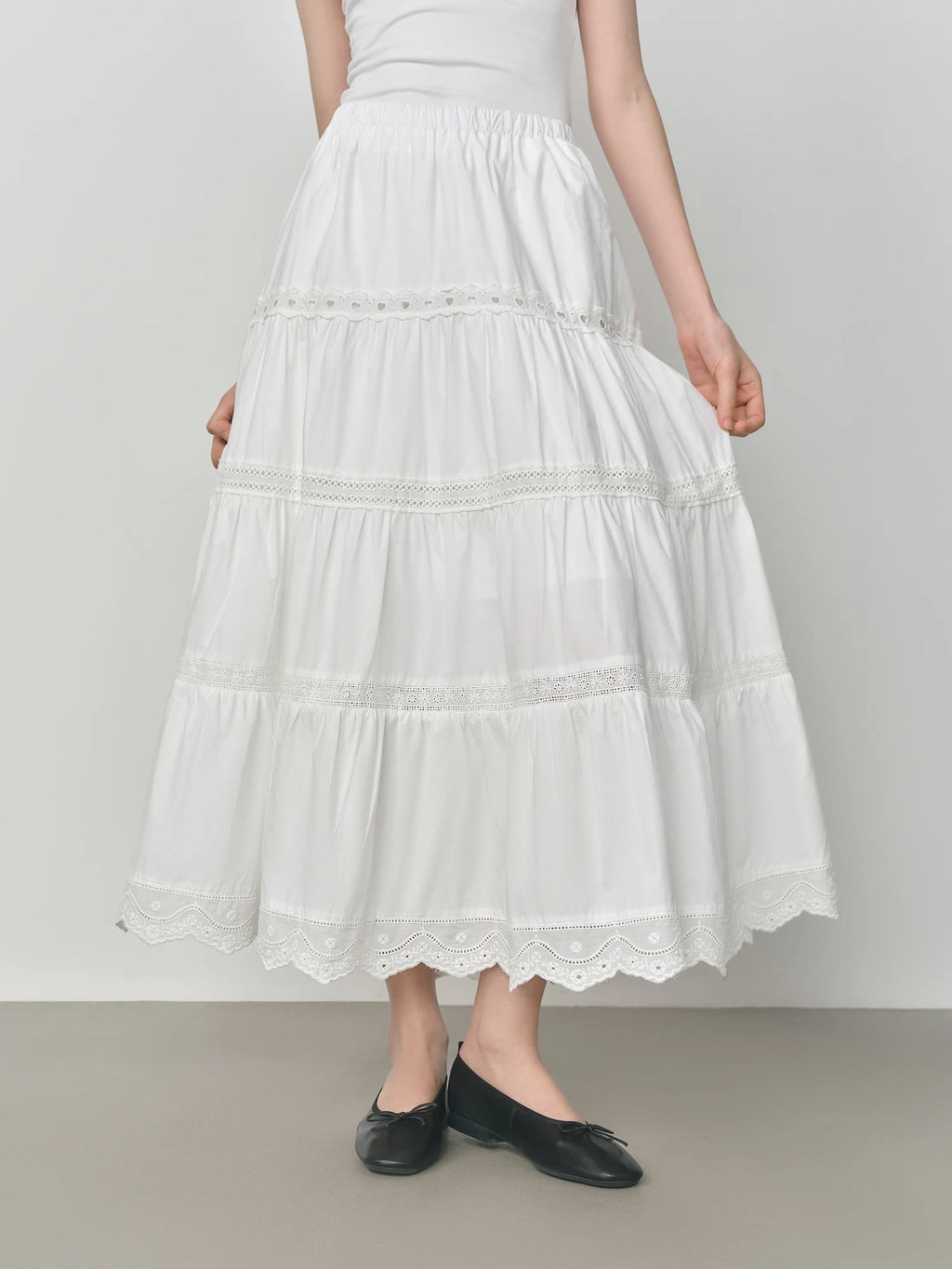 FSLE High Waist Lace Stitching Heavy A-line Super Long Cake Skirt Female 2025 Early Autumn New