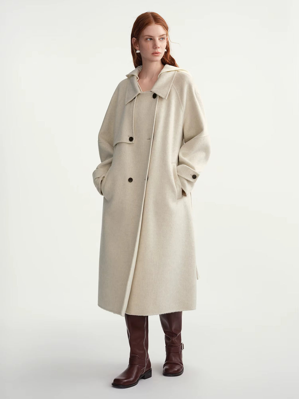 2025 Winter Women's Trench Style Double-Faced Wool Coat with Notch Lapel - Reversible Warm Overcoat for Casual Office Wear