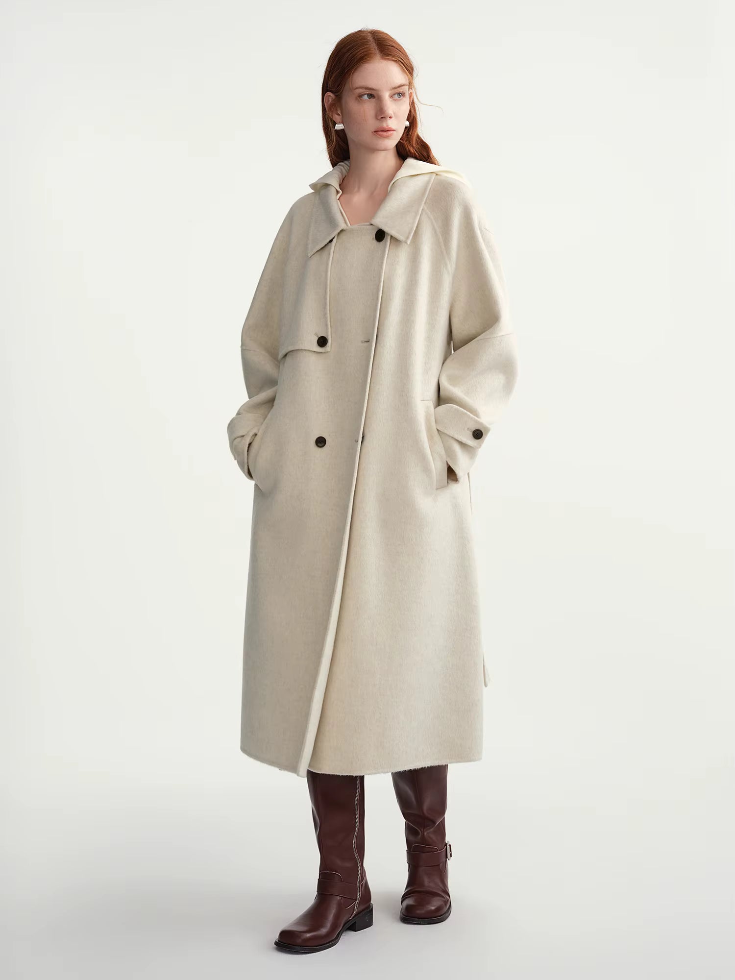 2025 Winter Women's Trench Style Double-Faced Wool Coat with Notch Lapel - Reversible Warm Overcoat for Casual Office Wear