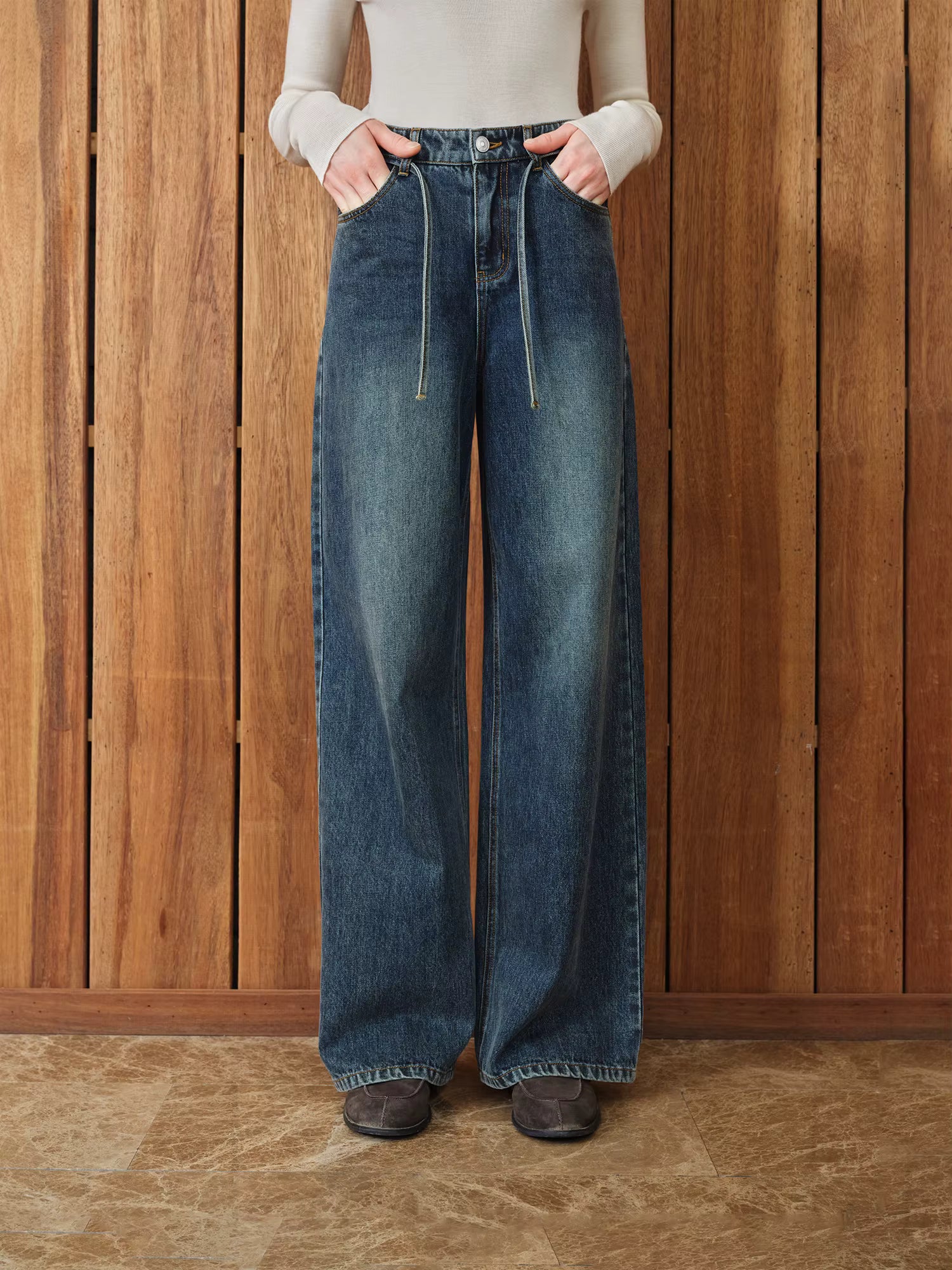 2025 Autumn Winter Women's High Waisted Straight Leg Wide Jeans - Long Length Loose Fit Casual Pants for Everyday Comfort