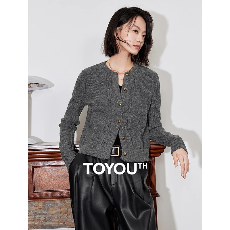 TOYOUTH Women Knitted Sweater 2024 Winter Fake Two Piece Long Sleeve Round Neck Contrast Stitching Knitwear Tops