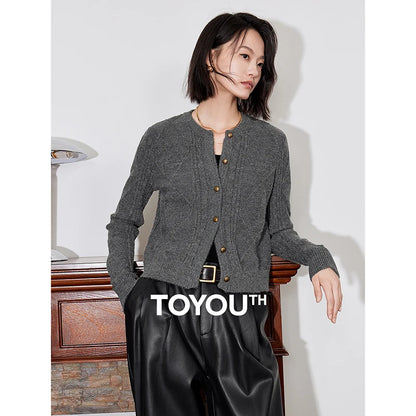 TOYOUTH Women Knitted Sweater 2024 Winter Fake Two Piece Long Sleeve Round Neck Contrast Stitching Knitwear Tops