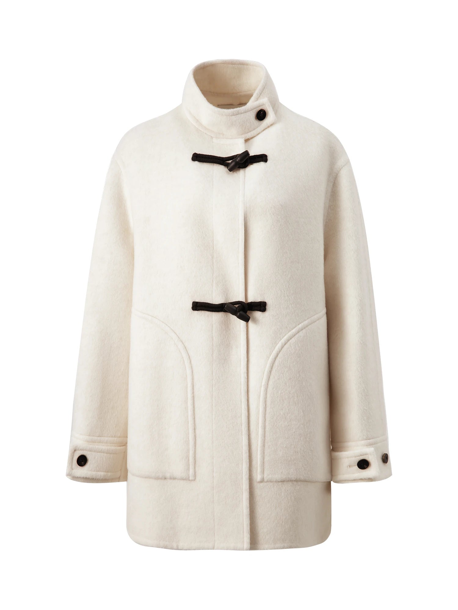 Crafty Studio Wool Coat for Petite Women with Horn Buttons, Standing Collar, and Double-Faced Design 2025 New