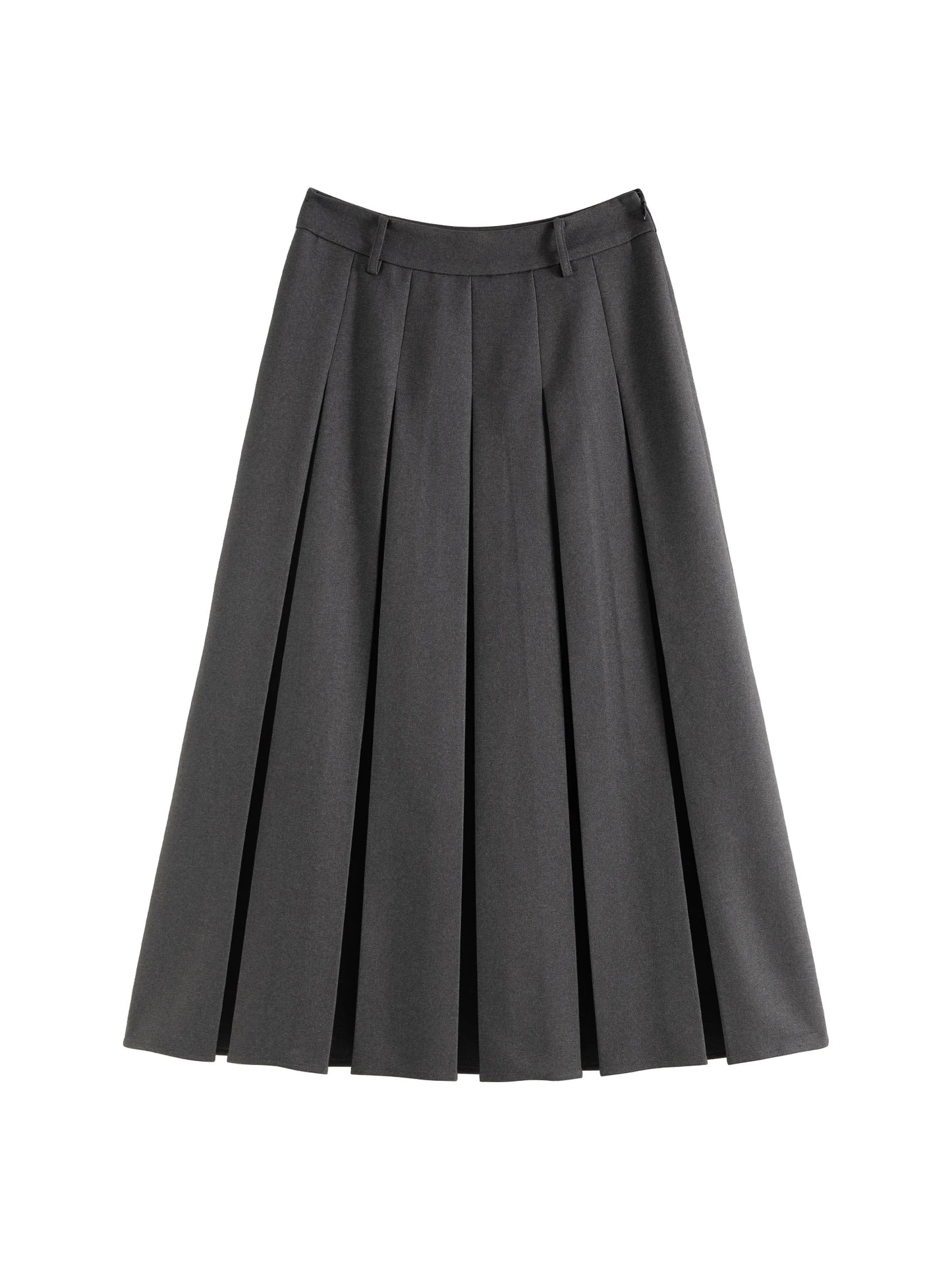 ZIQIAO Women Long Skirts College Style Female Winter Grey Pleated Design A-LINE Skirt Side Zipper Waist Suit Skirt 24ZQ94190