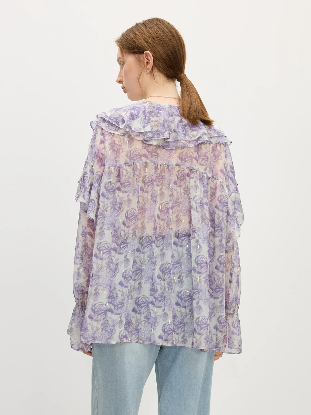 FSLE French Rose Ruffle Collar Shirt Women 2025 Summer New Commuter Long-sleeved Top