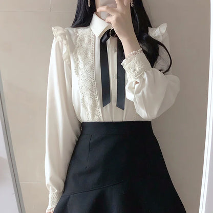 Hot Sales Women Cute Sweet Girls Preppy Style Tops Blouses Formal FLHJLWOC Office Lady Basic White Button Shirts