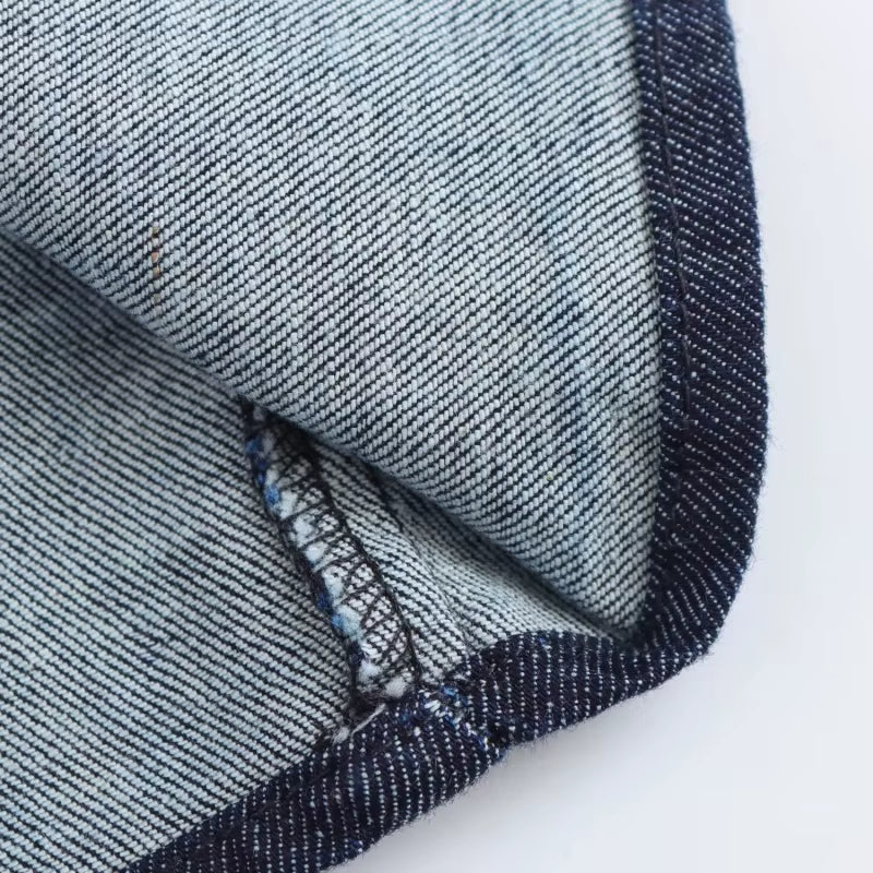 Denim MIDI dress with lapel side zipper fashion wrinkle waist slim elegant dress