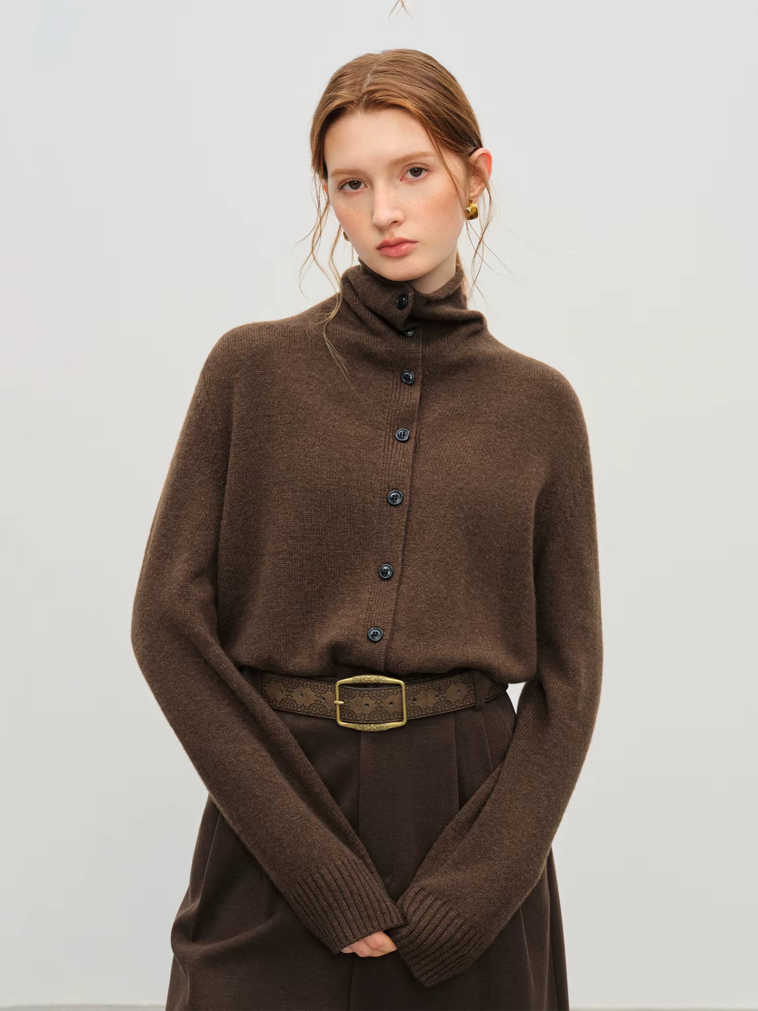 2025 Winter Women's Convertible Collar Wool Blend Knit Cardigan - Turtle Neck & Lapel Two Way Wear Long Sleeve Coat