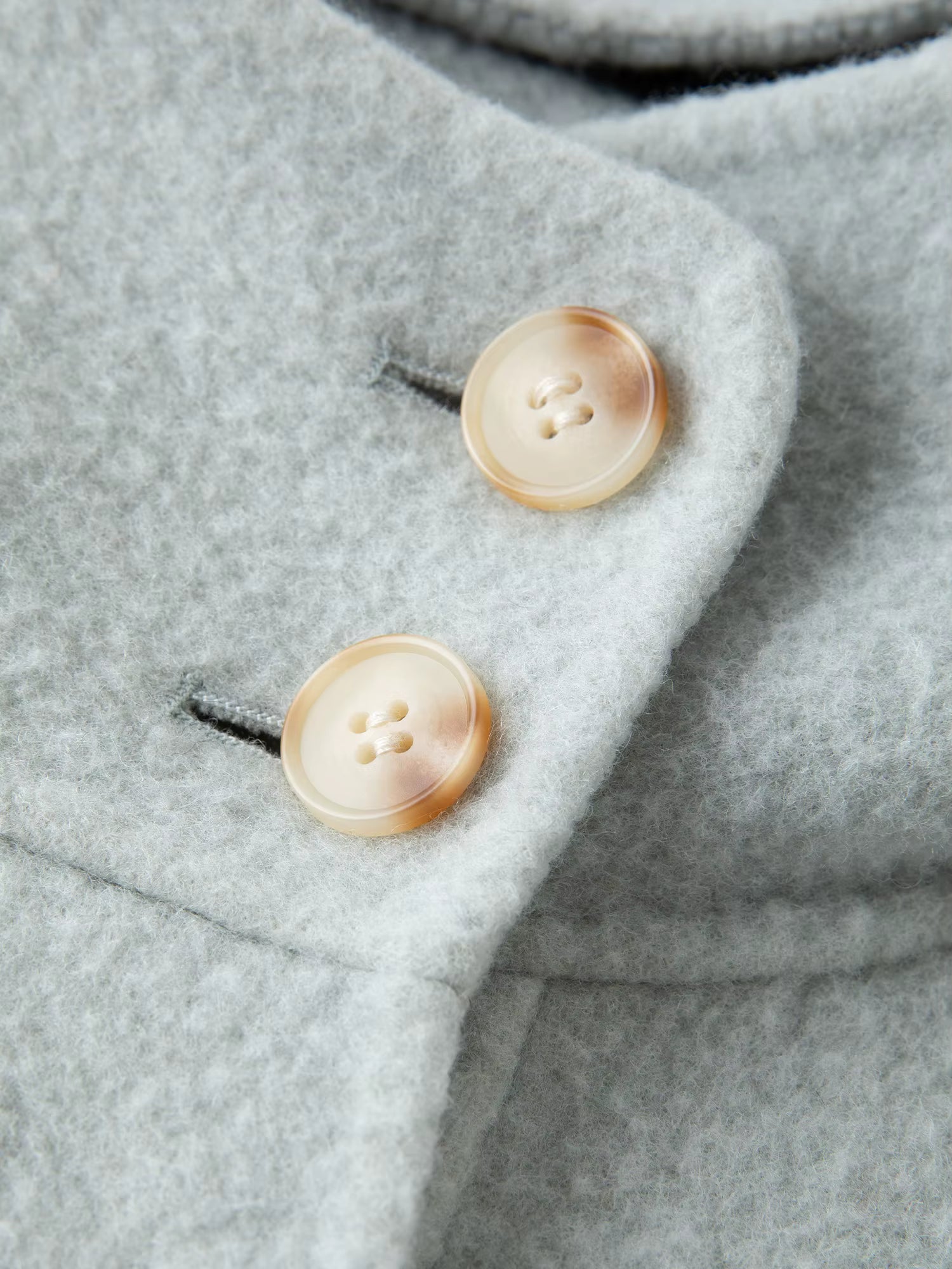 Winter 2025 Women's Horn Button Wool Blend Coat - Korean Style Double Faced Midi Length Stand Collar Casual Elegance