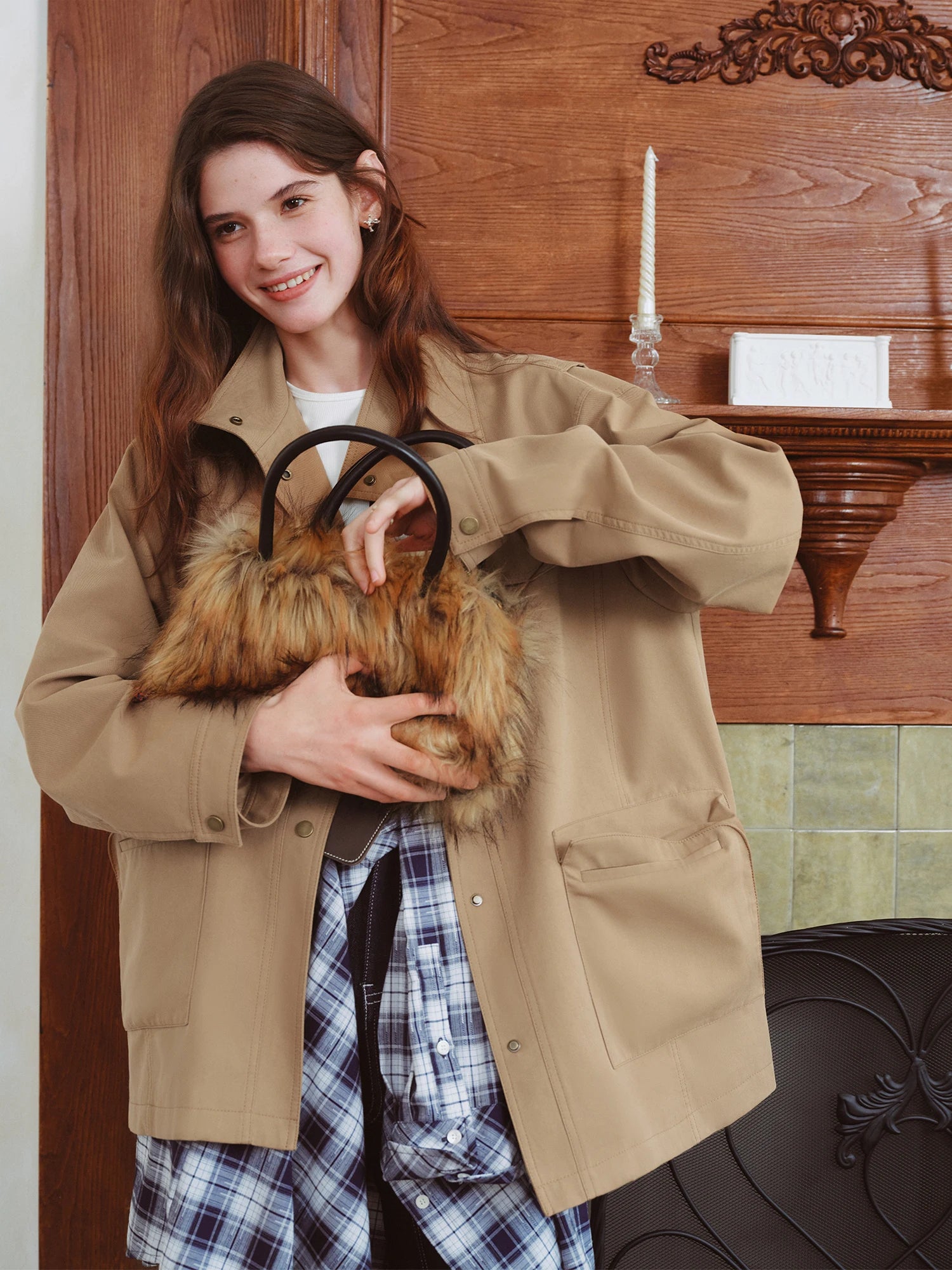 FSLE 2025 New Fall Women Vintage Baren Style Workwear Jacket Oversize Lapel Coat Retro Loose Fit Utility Jacket Outerwear Jacket