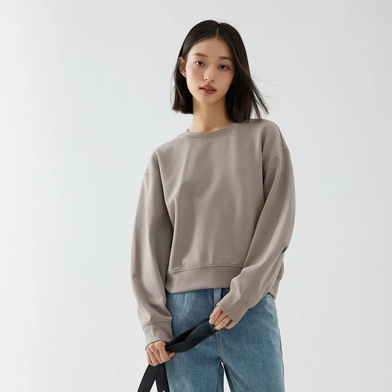 Semir Sweatshirt Women Loose Relaxed Dropped Shoulder Casual Style Letter Base Shirt  Elegant Versatile Hooded Pullover