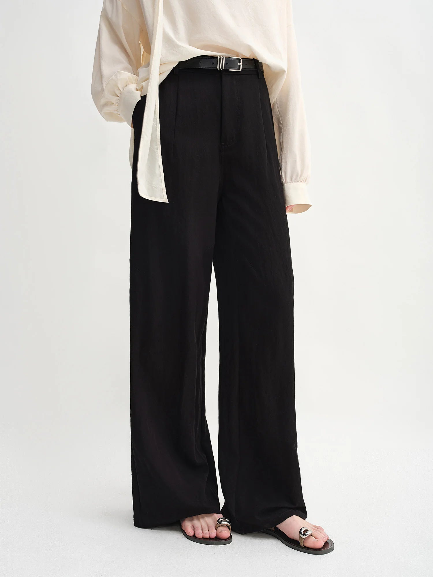 DUSHU Autumn 2025 Relaxed Fit Pants - Elasticated Waistback Flared Leg Casual Bottoms Office Chic Women Trousers