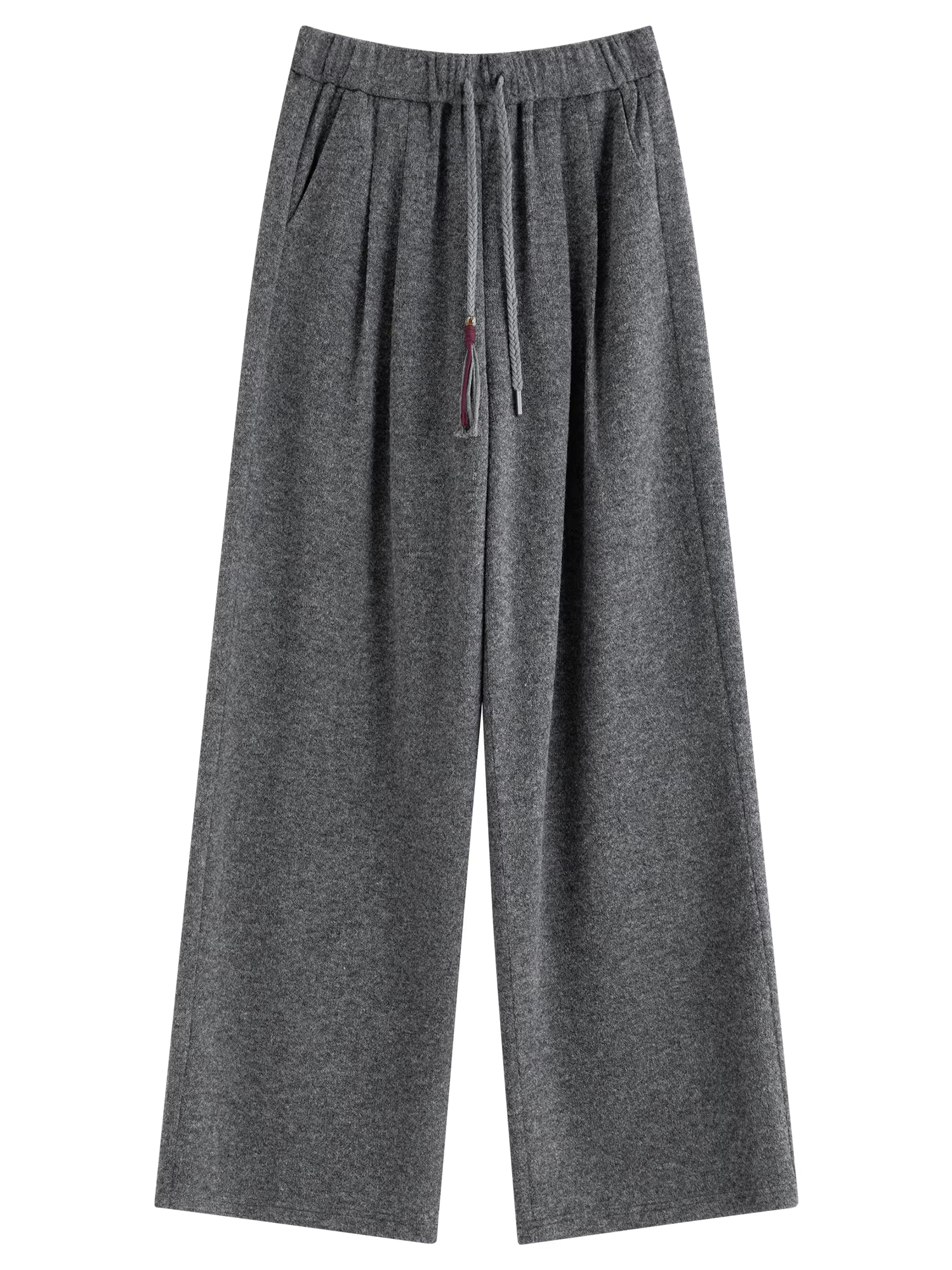 Elegant Wool Rice Dumpling Pants with Elastic Waist Drawstring Straight Cut Casual Winter Pants for Women 2025 New Arrival
