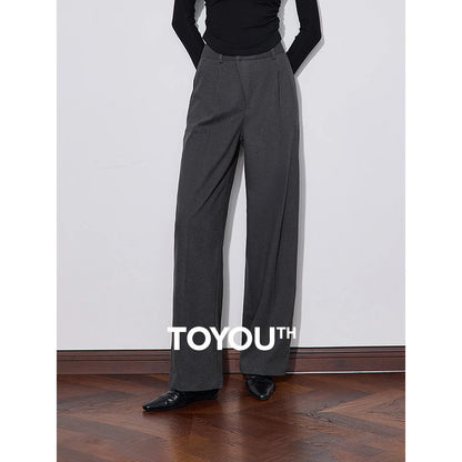 TOYOUTH Women Casual Pants 2024 Autumn and Winter New High Waiste Wide Leg Woolen Office Lady Working Wear Suit Trousers