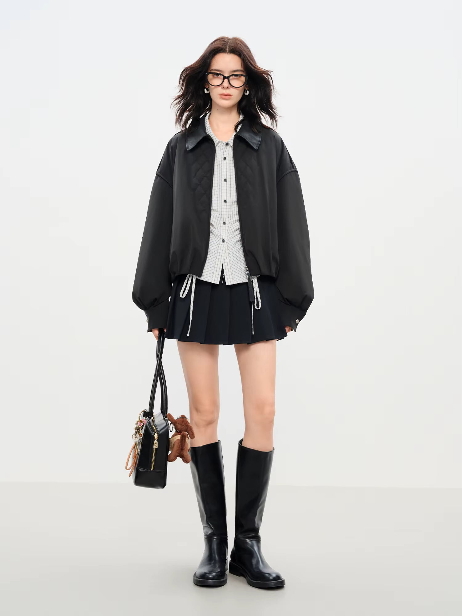 Barn Style Lightweight Padded Jacket Women's 2025 Winter Vintage Academic Plaid Panel Short Coat Retro College Outerwear