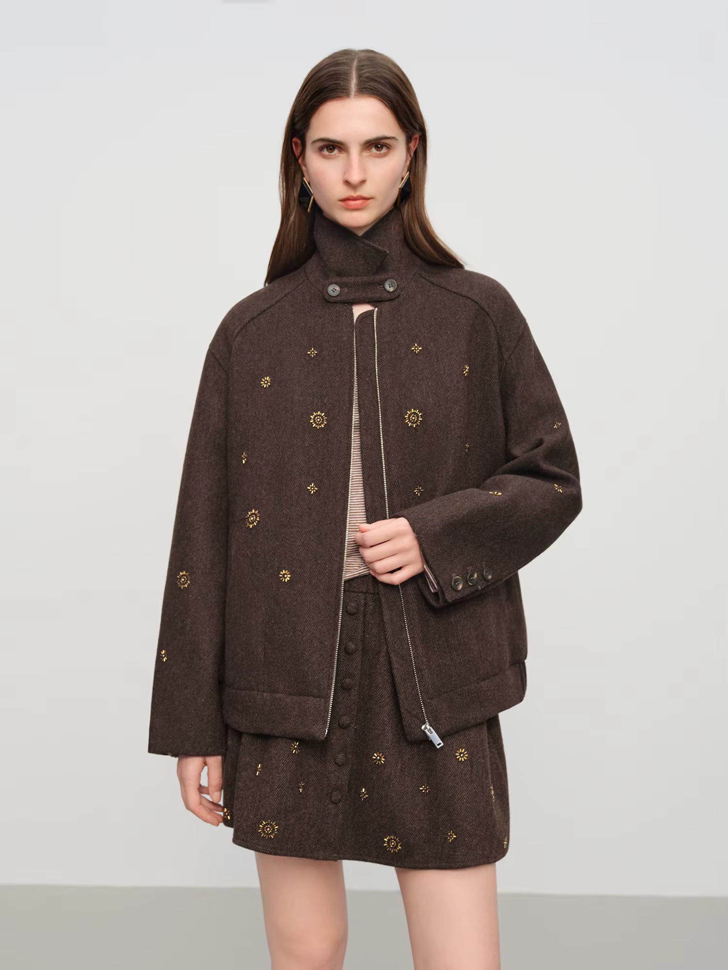 【Premium Series】Wool Embroidery Patchwork Tweed Coat Women 2025 Winter New Jacket Turn Down Collar