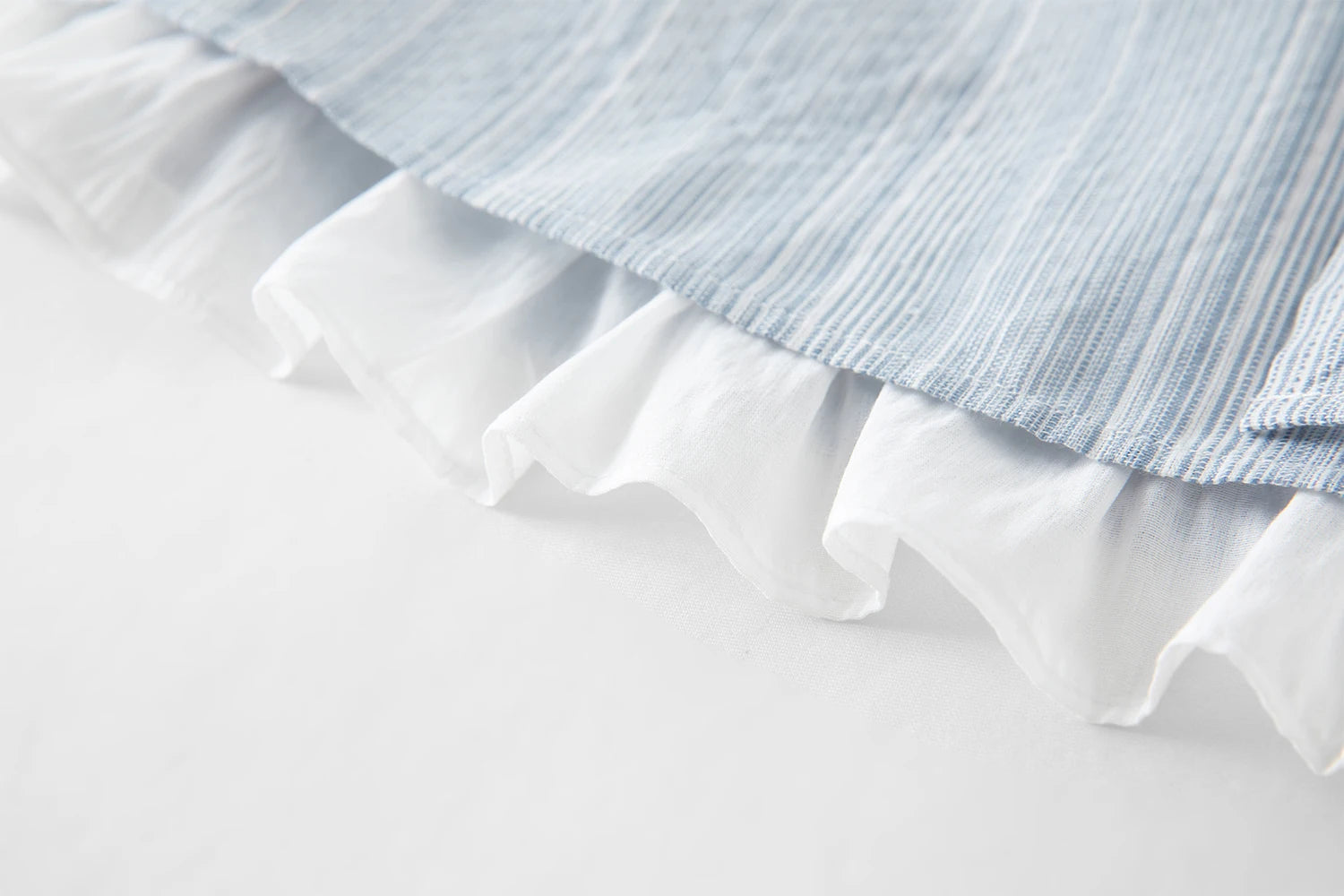 DUSHU Ruffled Fake Two-piece Shirt 2025 Summer New Striped Blue Top Shirt