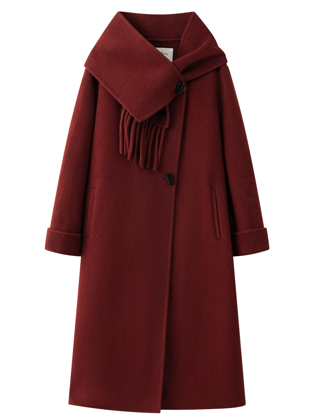 Plus Size Women's Design Forward Double Faced Wool Trench Coat with Detachable Scarf Collar 100% Sheep Wool With Scarf