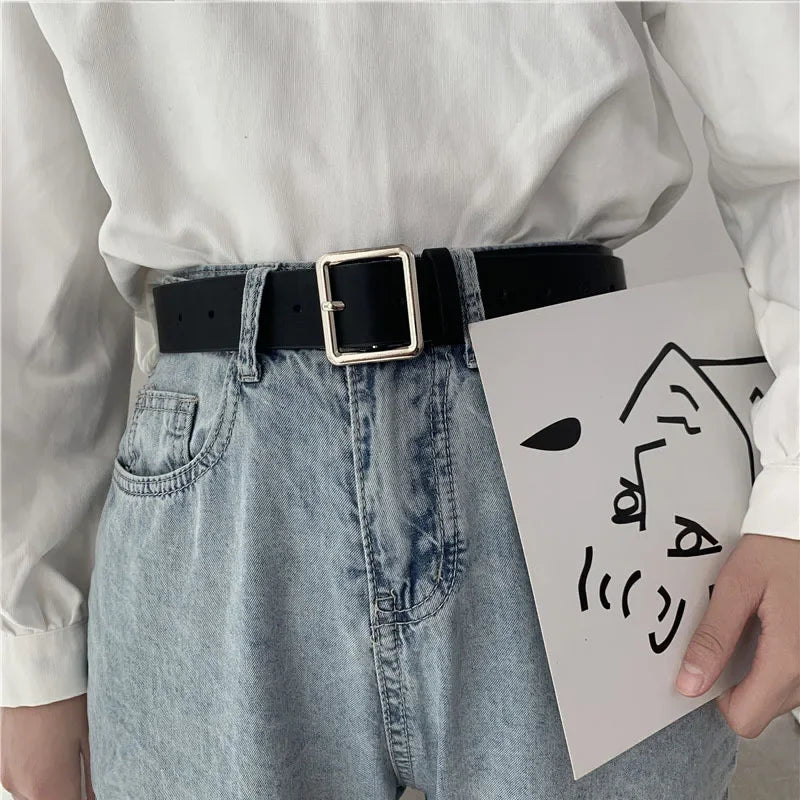 2023 PU Leather Belt For Women Square Buckle Pin Buckle Jeans Black Belt Chic Luxury Brand Ladies Y2k Belt Female Waistband