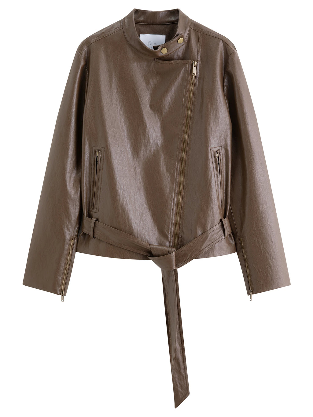 FSLE Maillard Dark Brown Short PU Leather Jacket for Women Autumn 2025 New Arrival Style Casual Slim Chic Coat Y2K