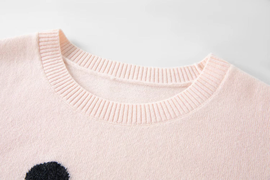 Women's Spring 2026 New Style Faux Pearl Embellished Fun Puppy Short-Sleeve Knit Sweater Citywalk Daily Homewear