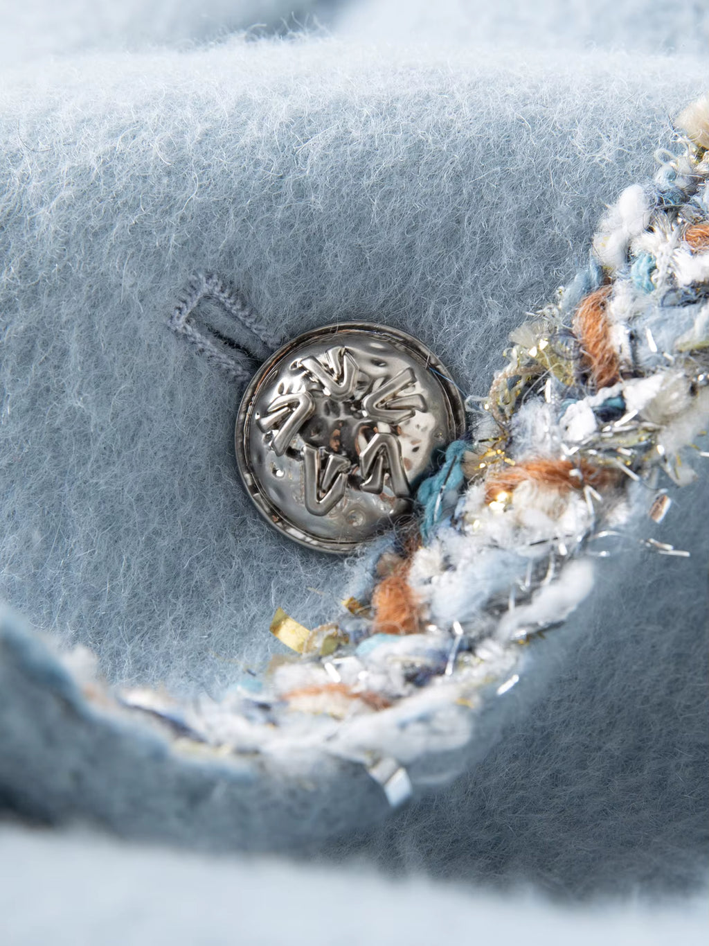 French-Style Woolen Round-Neck Coat Winter 2025 New Arrival Blue Tweed Outerwear All-match Autumn Elegant Blue