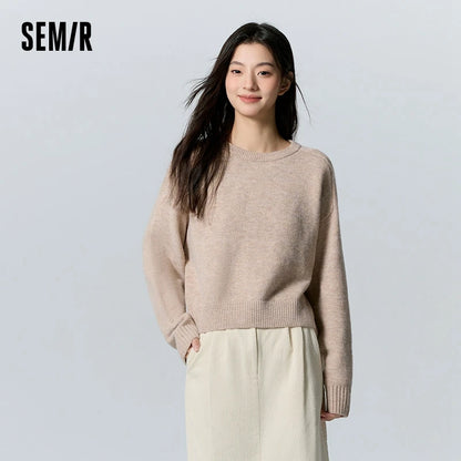 Semir Sweater Women Short Insert Shoulder Sleeve Oversize Winter 2024 New Gentle Plain Color Sweater