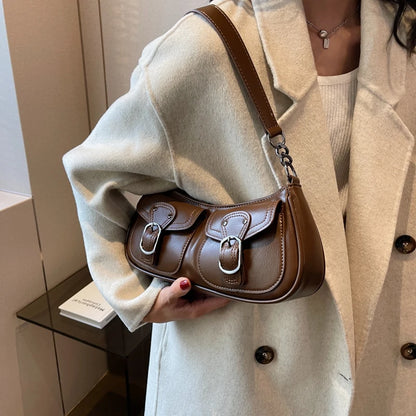 LEFTSIDE Fashion Leather Shoulder Armpit Bag for Women 2022 Tend Female Simple Small Pocket Design Underarm Handbags and Purses