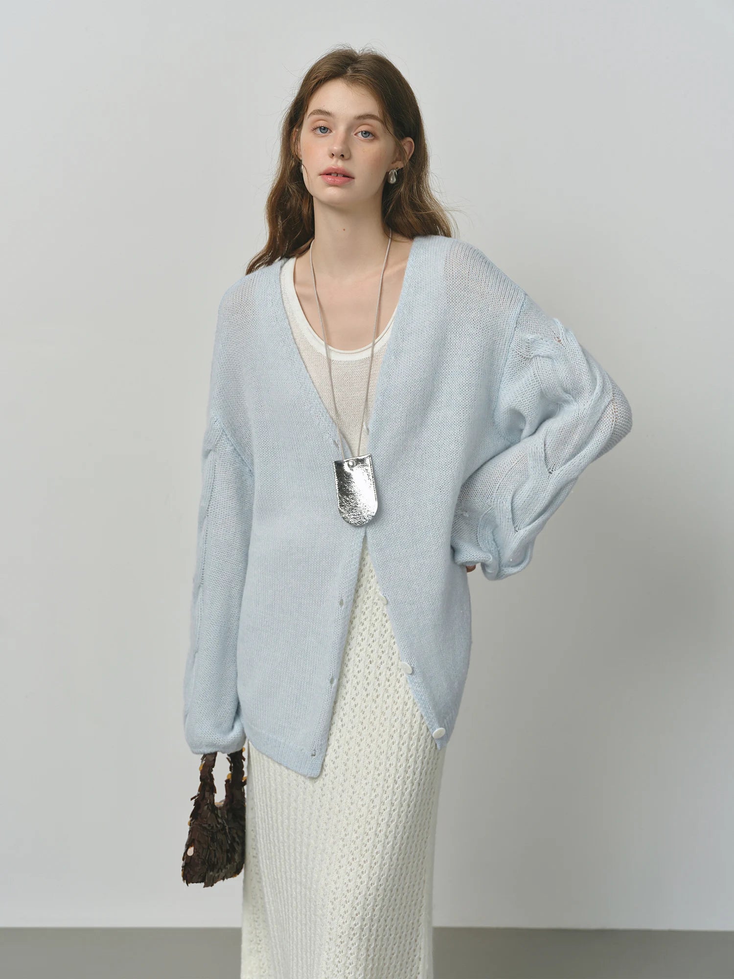 FSLE Alpaca Wool Loose Lazy Cable Knitted V-neck Cardigan Jacket Women's Autumn 2025 New