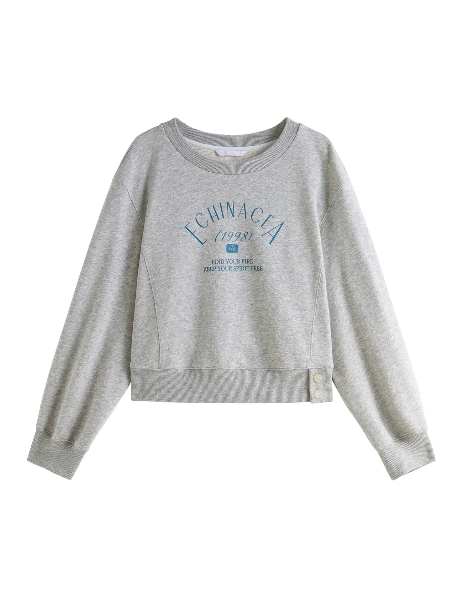 DUSHU Women Sweatshirt Round Neck Letter Print Female Casual Grey Long Sleeve Tops Drop Sleeve Short Cotton Sweatshirt 24DS83320