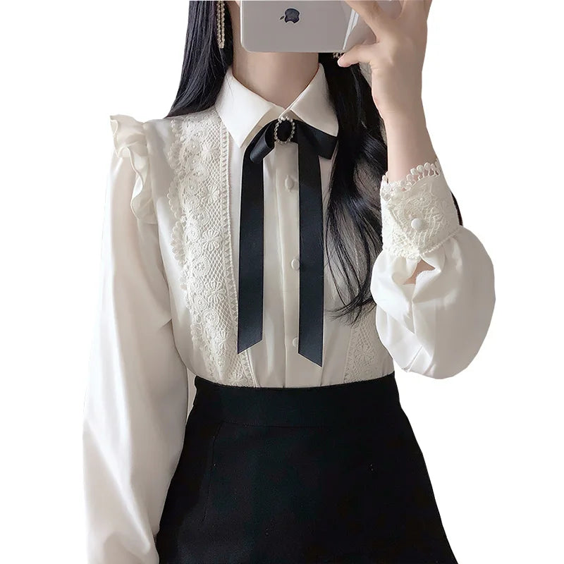 Hot Sales Women Cute Sweet Girls Preppy Style Tops Blouses Formal FLHJLWOC Office Lady Basic White Button Shirts