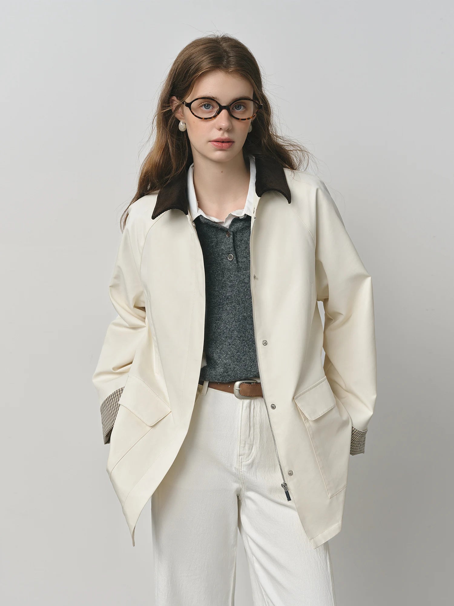 FSLE 2025 Women's Color Block Corduroy Jacket - Relaxed Fit Utility Style Autumn Casual Coat Contrast Stitching