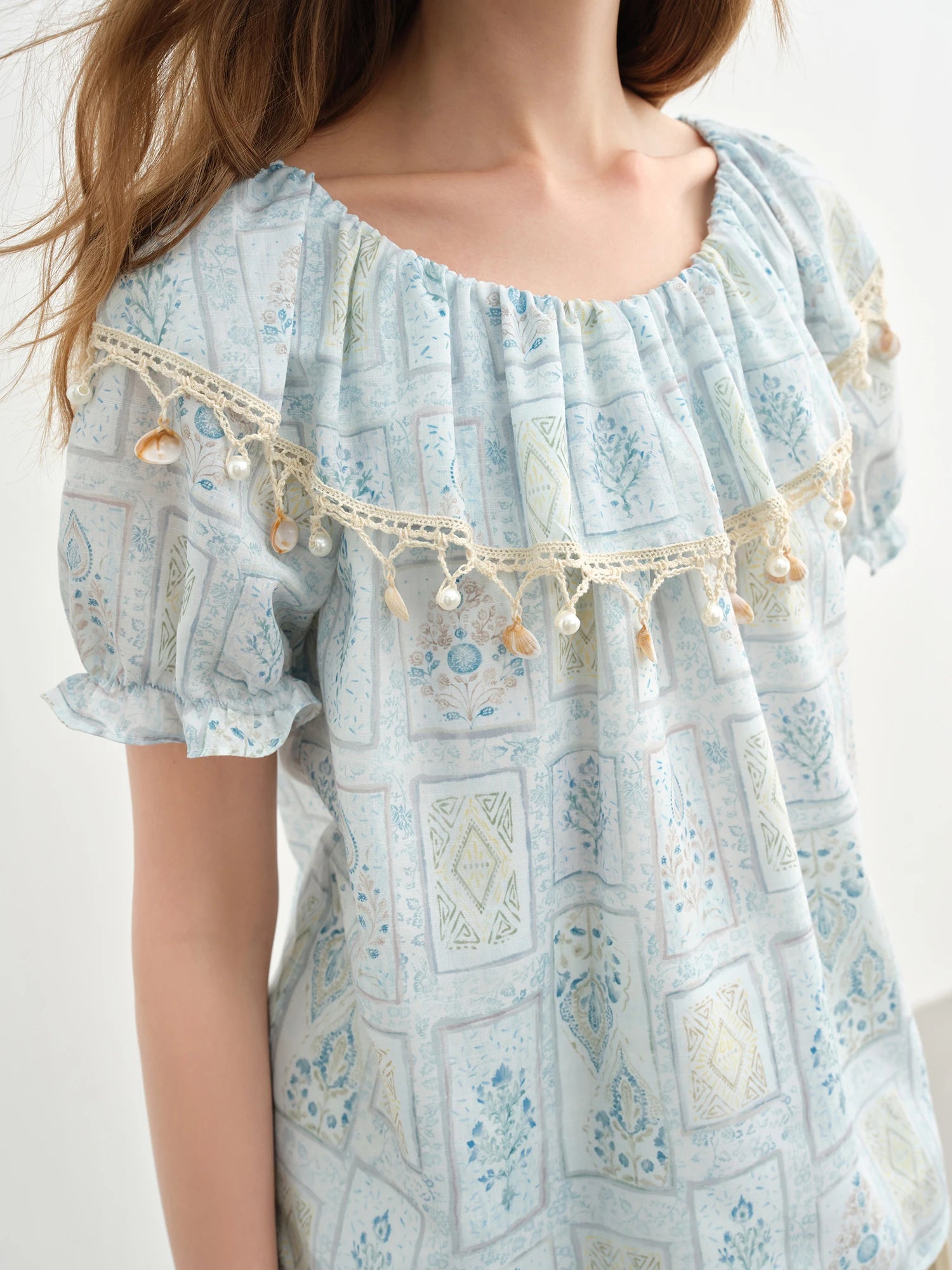 DUSHU Sweet Vacation Two-wear Blouse 2025 Summer New Sweet Romantic Two-wear Blouse