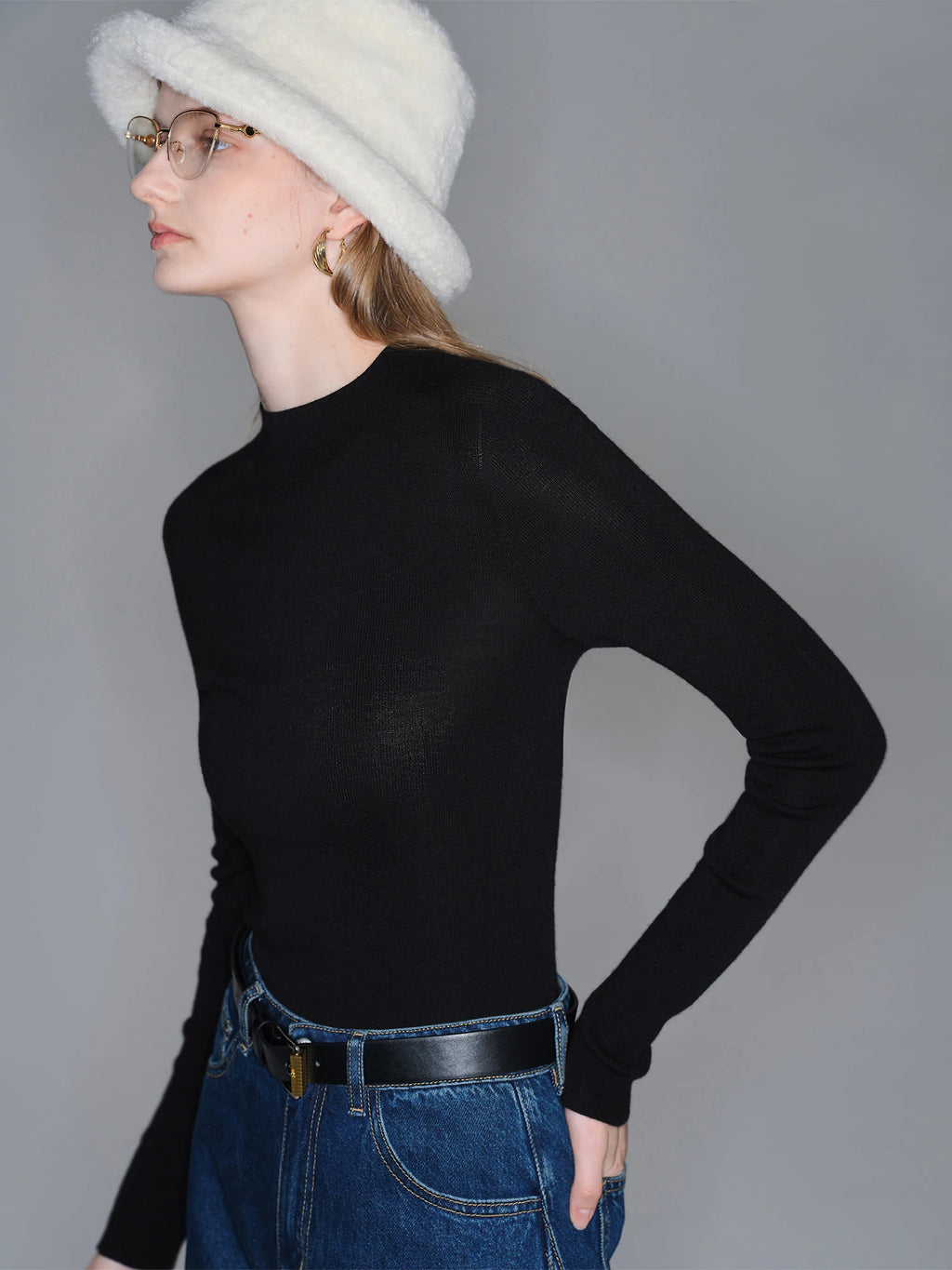 ZIQIAO Wool Sweater for Women Autumn and Winter New 18 Needle Nude Seamless Knitted Bottoming T-shirt