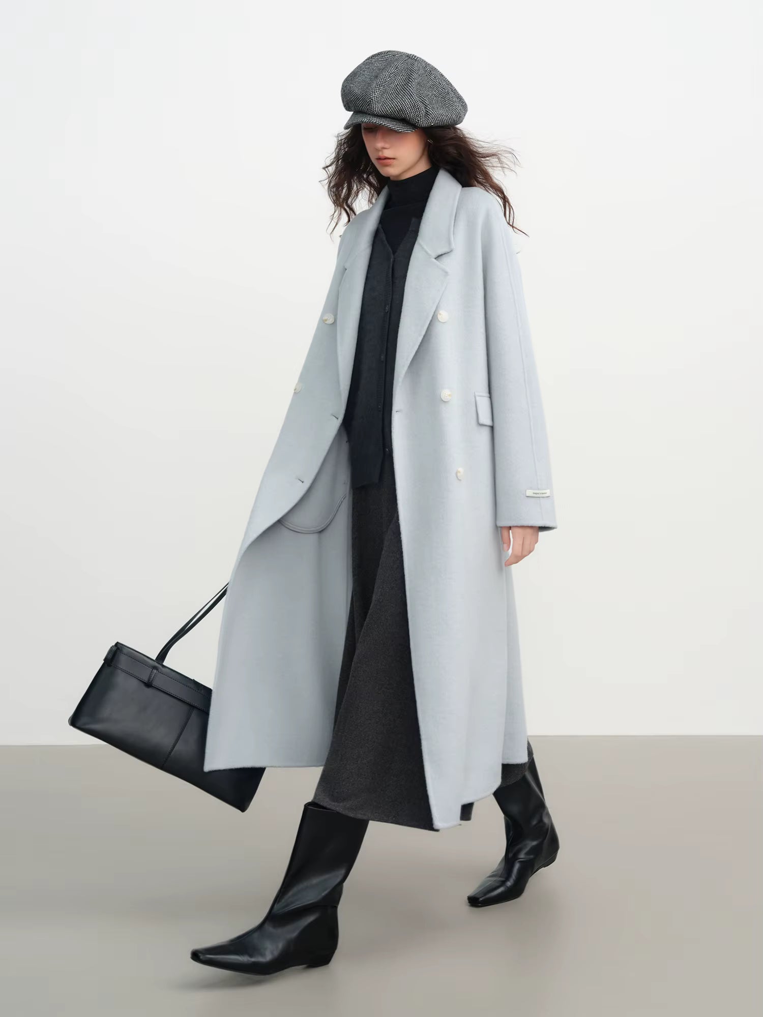Cashmere Double-breasted Collar Woolen Coat Women 2025 Winter Commuting Light Blue Casual Loose Lazy Simple Coat